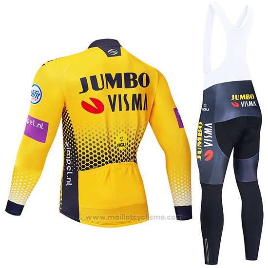 2019 Maillot Cyclisme Jumbo Visma Jaune Noir Manches Longues et Cuissard